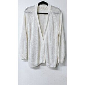 SIDNEY GOULD Vintage Petite White Long Sleeve Button-Up Knitted Sweater (PL)